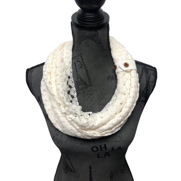 Simply Noelle White Lace Infinity Scarf With Button Detail - Picture 1 of 8